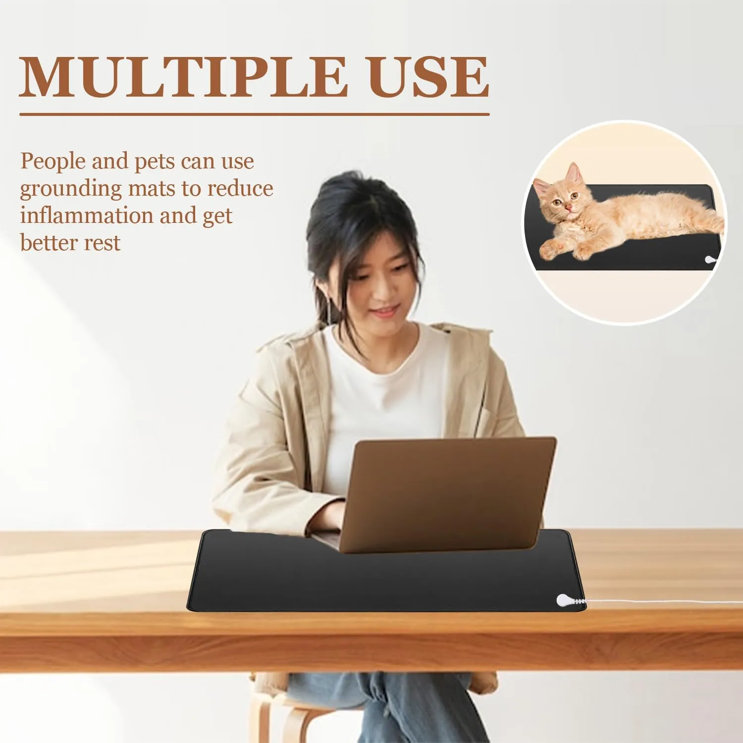 Grounding Mat, Grounding Pad for Sleeping 11.8x23.6 Inches with 15 Feet Grounding Cord, Improve Sleep, Help with Anxiety, Earth Mat at Home, Work