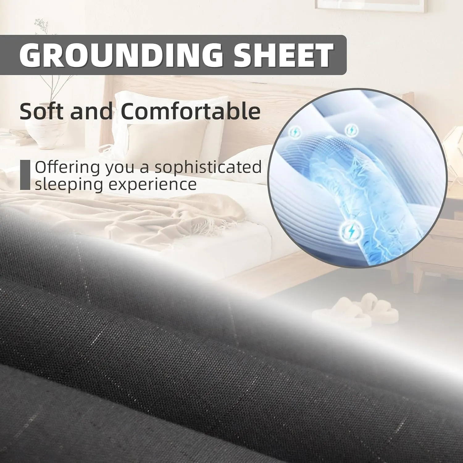 Grounding Sheet, Grounding Sheet with Silver Fiber & Organic Cotton Grounding Sheet for Bed with Grounding Cord Improve Sleep Help with Anxiety (35x90 Inch Gray