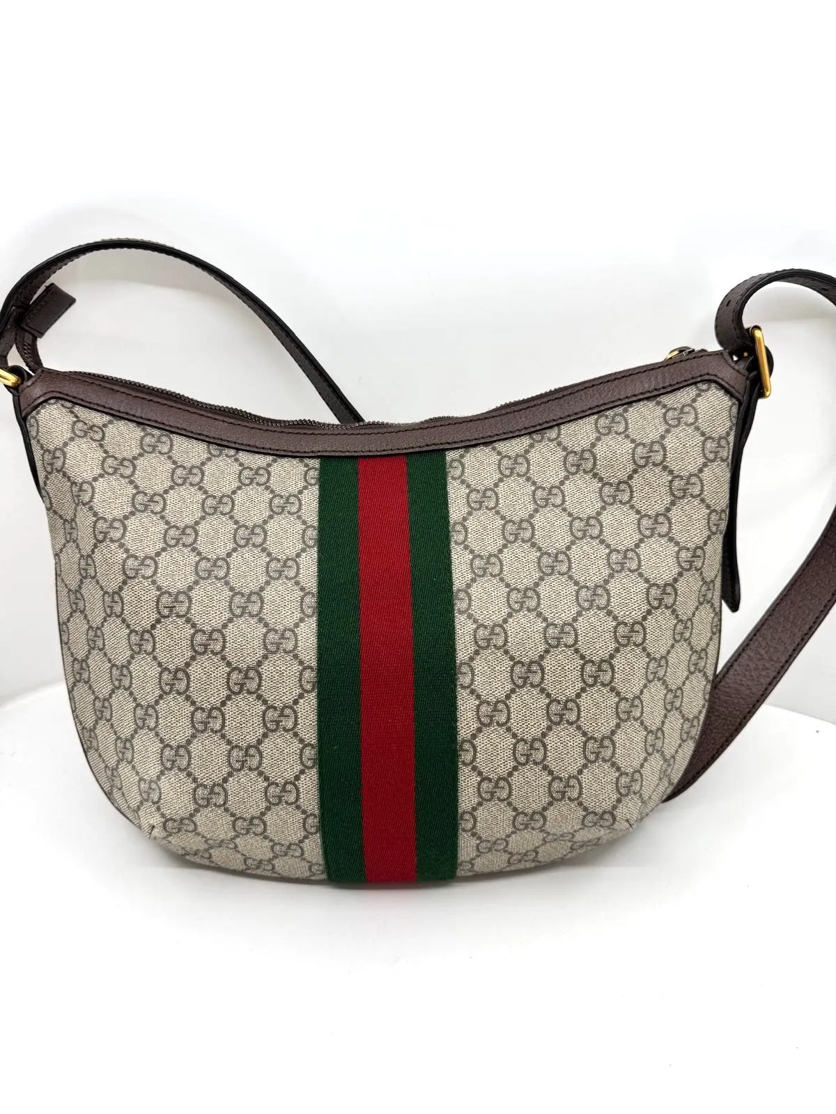 GUCCI GG SUPREME MONOGRAM WEB OPHIDIA HALF MOON HOBO BAG