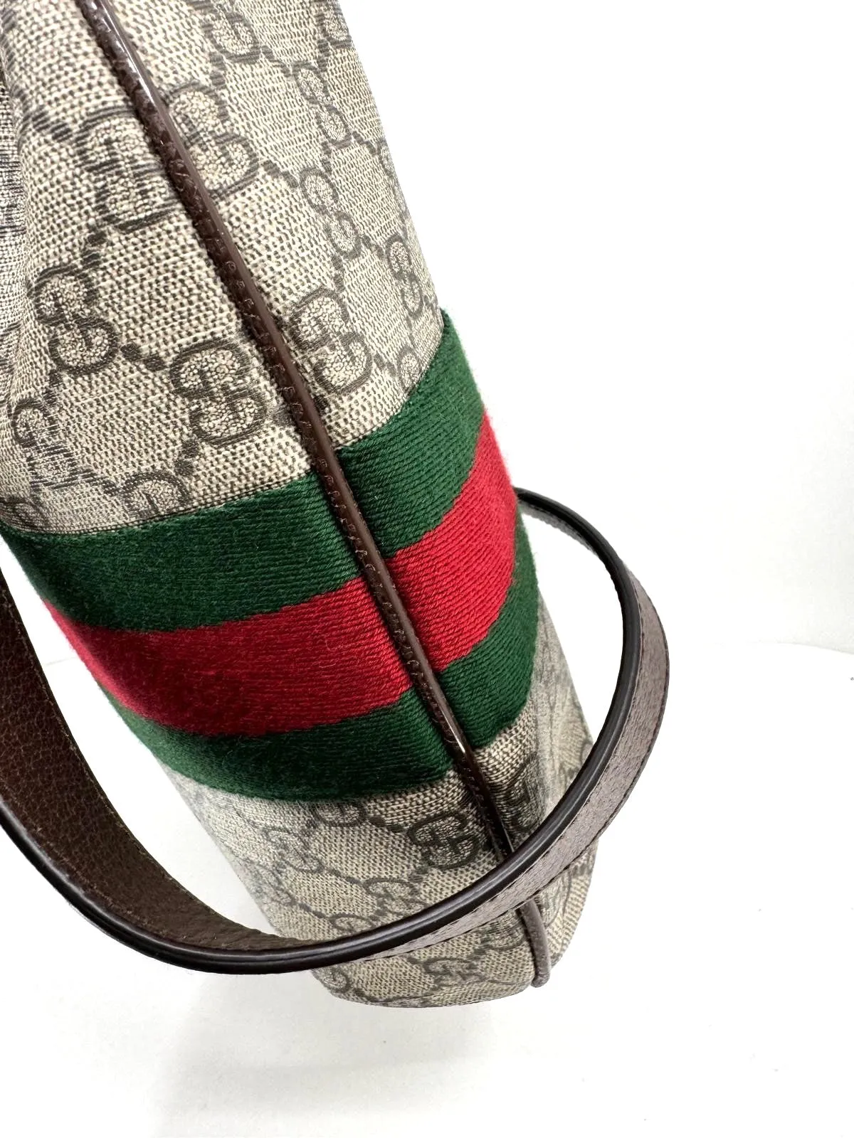 GUCCI GG SUPREME MONOGRAM WEB OPHIDIA HALF MOON HOBO BAG