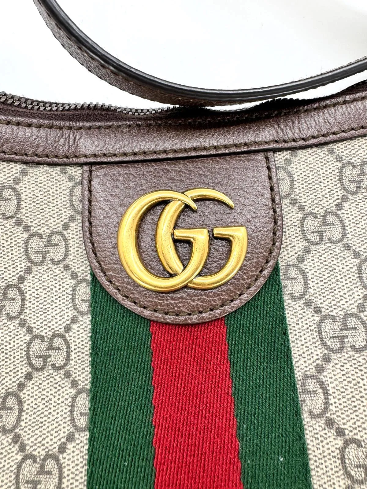 GUCCI GG SUPREME MONOGRAM WEB OPHIDIA HALF MOON HOBO BAG