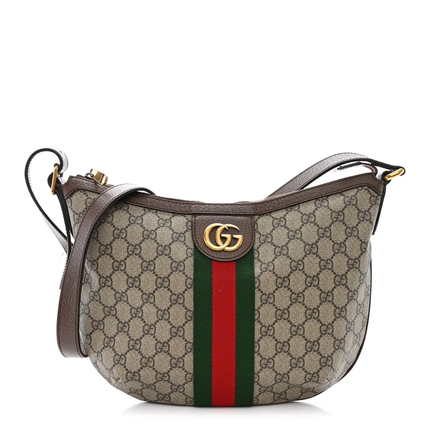 GUCCI GG SUPREME MONOGRAM WEB OPHIDIA HALF MOON HOBO BAG