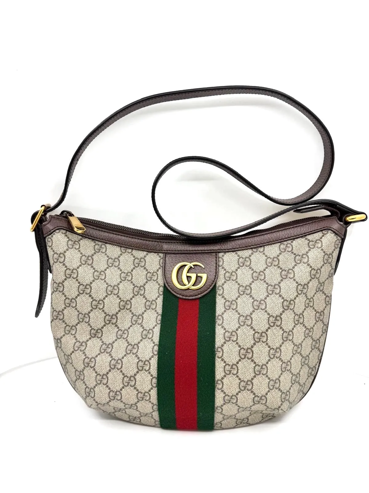 GUCCI GG SUPREME MONOGRAM WEB OPHIDIA HALF MOON HOBO BAG