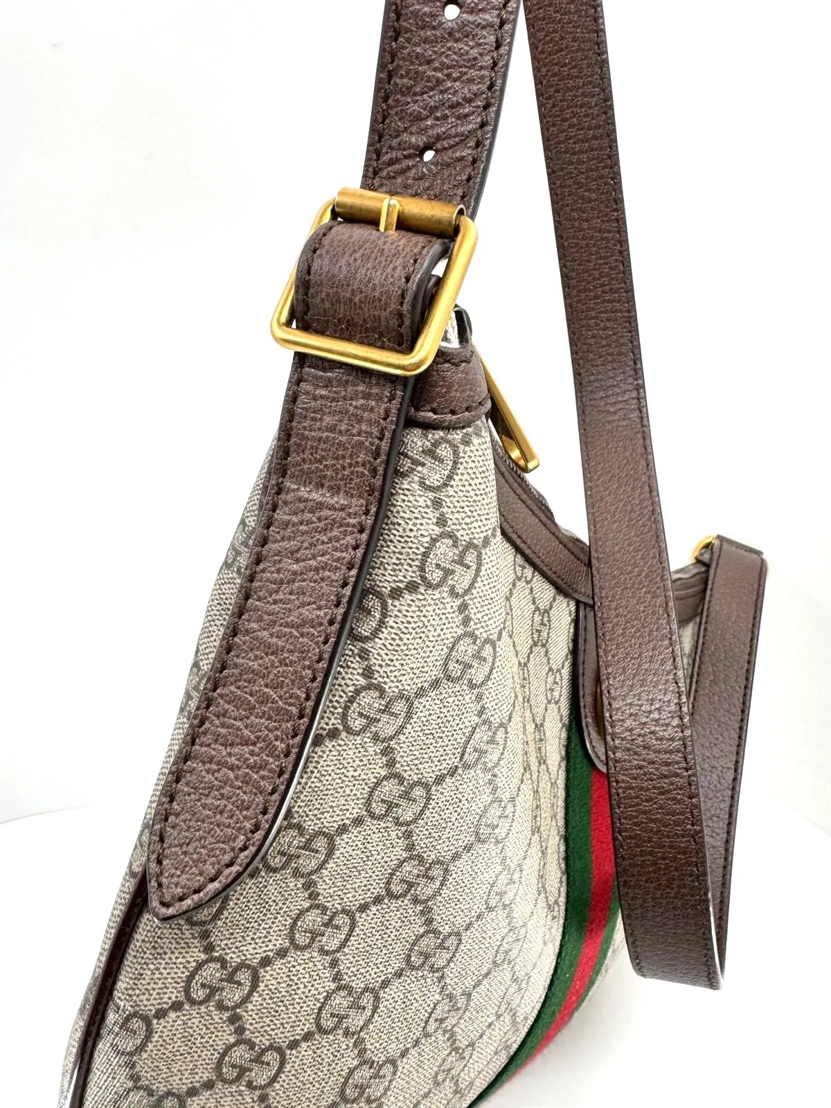 GUCCI GG SUPREME MONOGRAM WEB OPHIDIA HALF MOON HOBO BAG