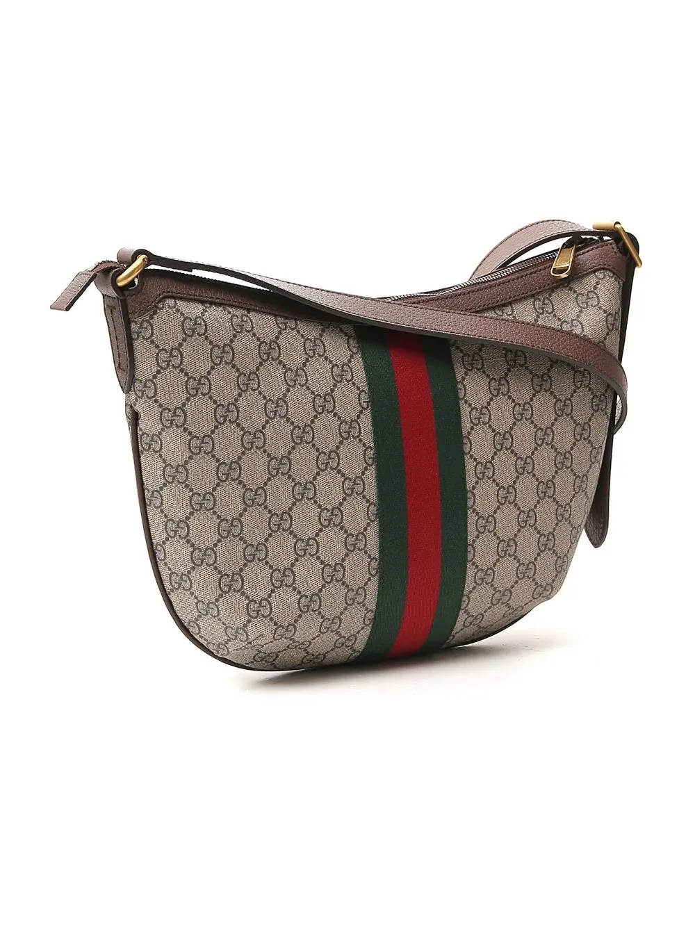 GUCCI GG SUPREME MONOGRAM WEB OPHIDIA HALF MOON HOBO BAG