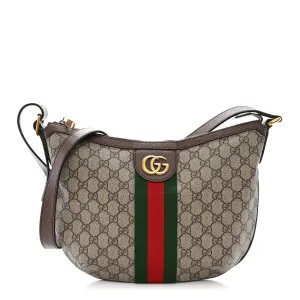 GUCCI GG SUPREME MONOGRAM WEB OPHIDIA HALF MOON HOBO BAG