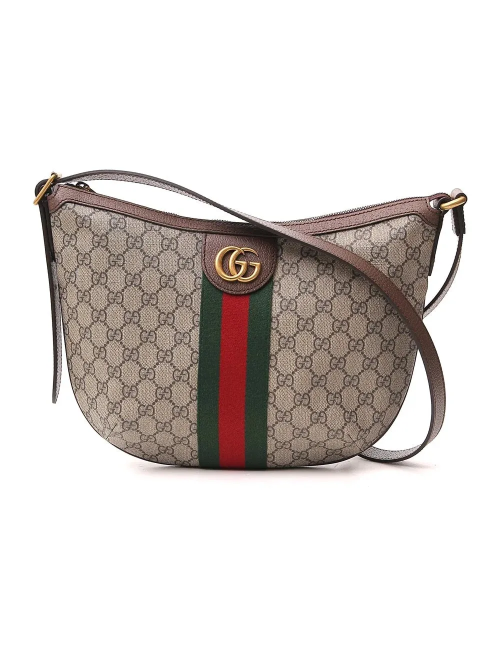 GUCCI GG SUPREME MONOGRAM WEB OPHIDIA HALF MOON HOBO BAG