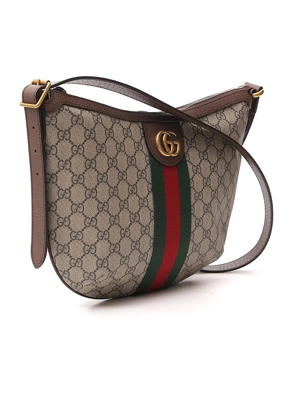 GUCCI GG SUPREME MONOGRAM WEB OPHIDIA HALF MOON HOBO BAG