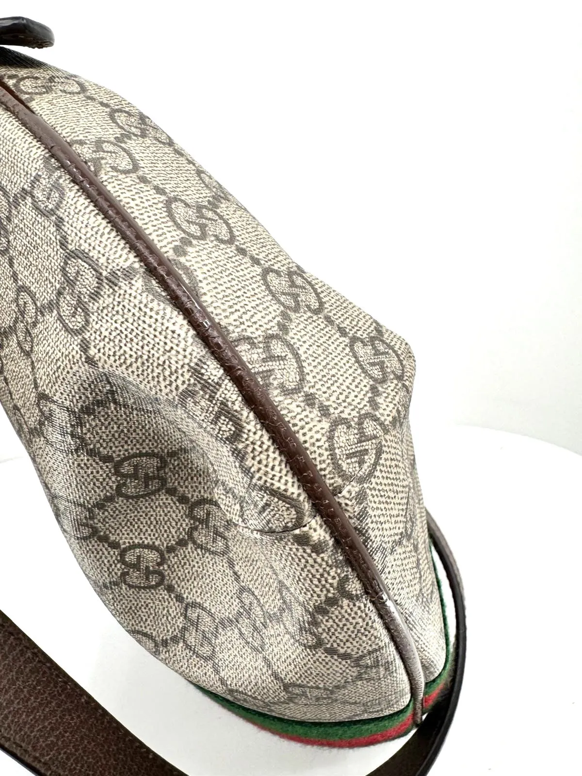 GUCCI GG SUPREME MONOGRAM WEB OPHIDIA HALF MOON HOBO BAG