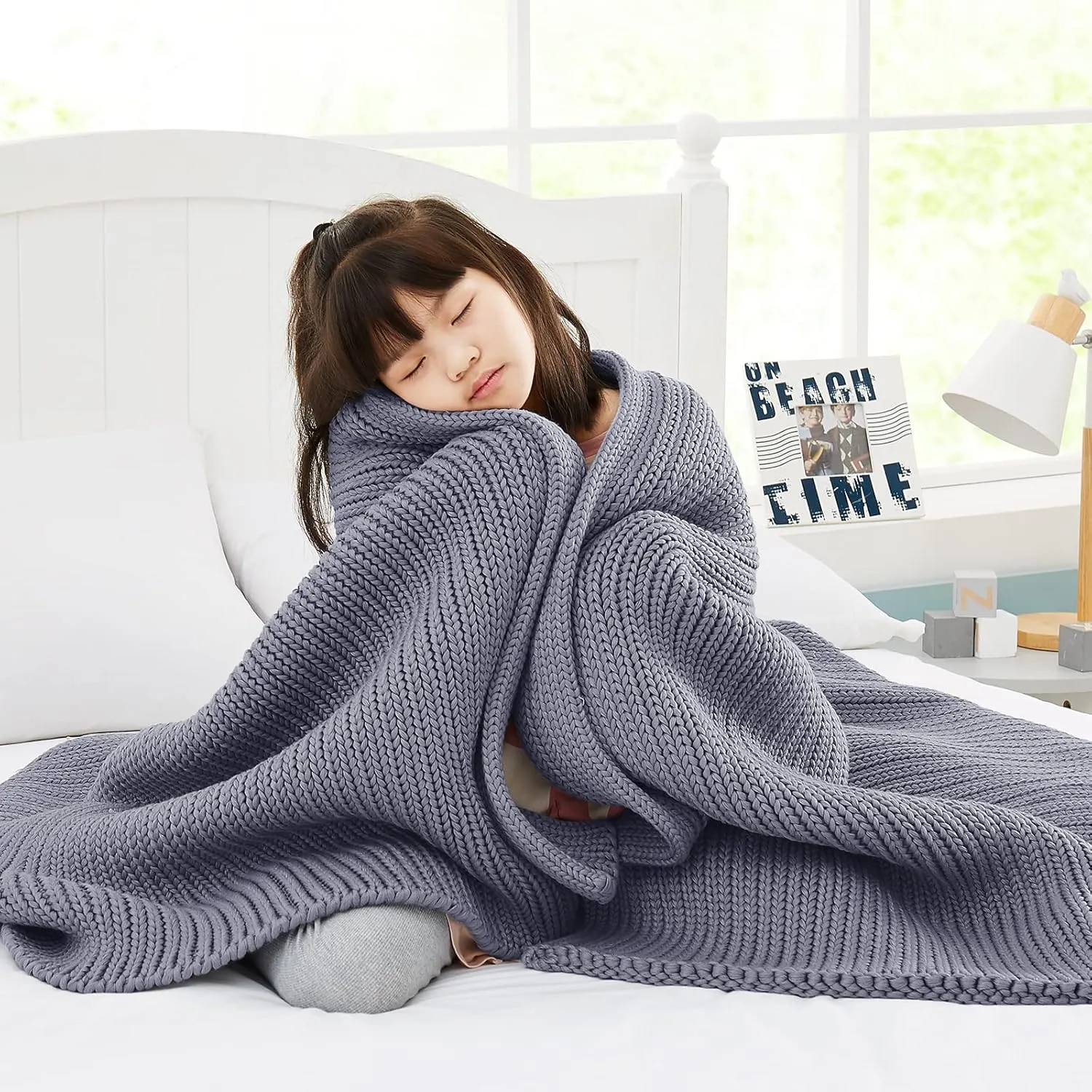 Guohaoi Knitted Weighted Blanket Kids (Light Grey 40"x60" 10lbs) No Beads Cooling Heavy Blanket, Home Decor Breathable Chunky Knit Blanket for All-Season Use