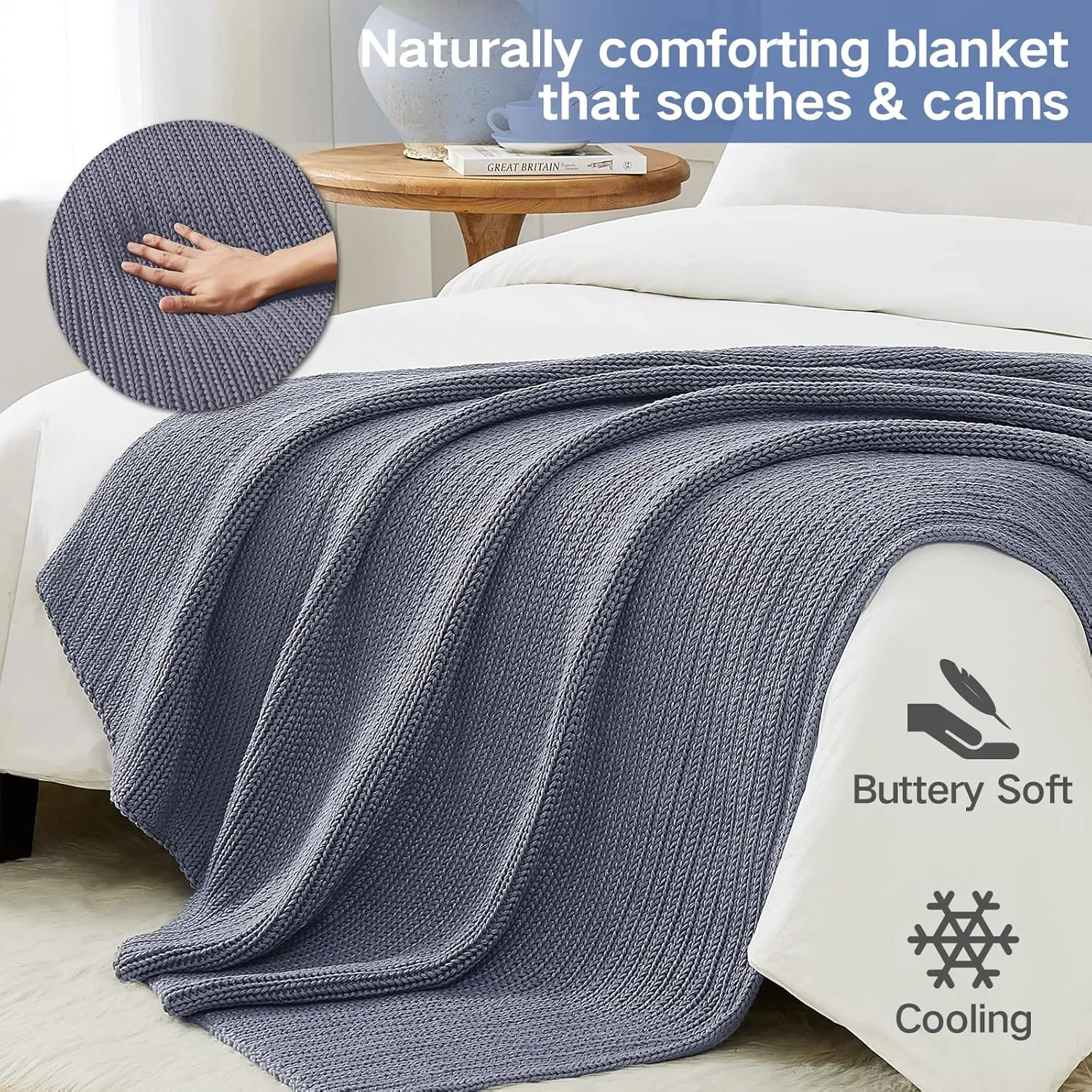 Guohaoi Knitted Weighted Blanket Kids (Light Grey 40"x60" 10lbs) No Beads Cooling Heavy Blanket, Home Decor Breathable Chunky Knit Blanket for All-Season Use