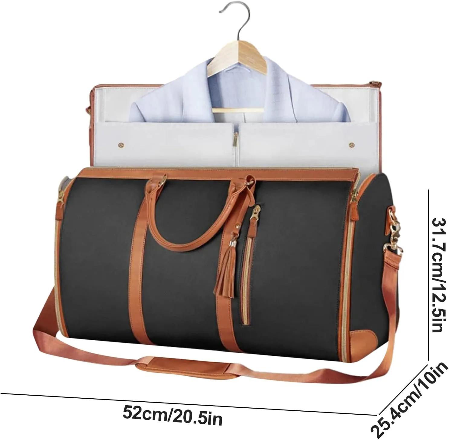 Gym Bag, Garment Bags for Travel, Weekender Bag Made Durable PU Leather Adopting Hanger Design Easy Storage and Carrying, Personal Item Travel Bag for Travel Beach Trips and Camping (black)