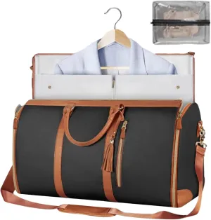 Gym Bag, Garment Bags for Travel, Weekender Bag Made Durable PU Leather Adopting Hanger Design Easy Storage and Carrying, Personal Item Travel Bag for Travel Beach Trips and Camping (black)