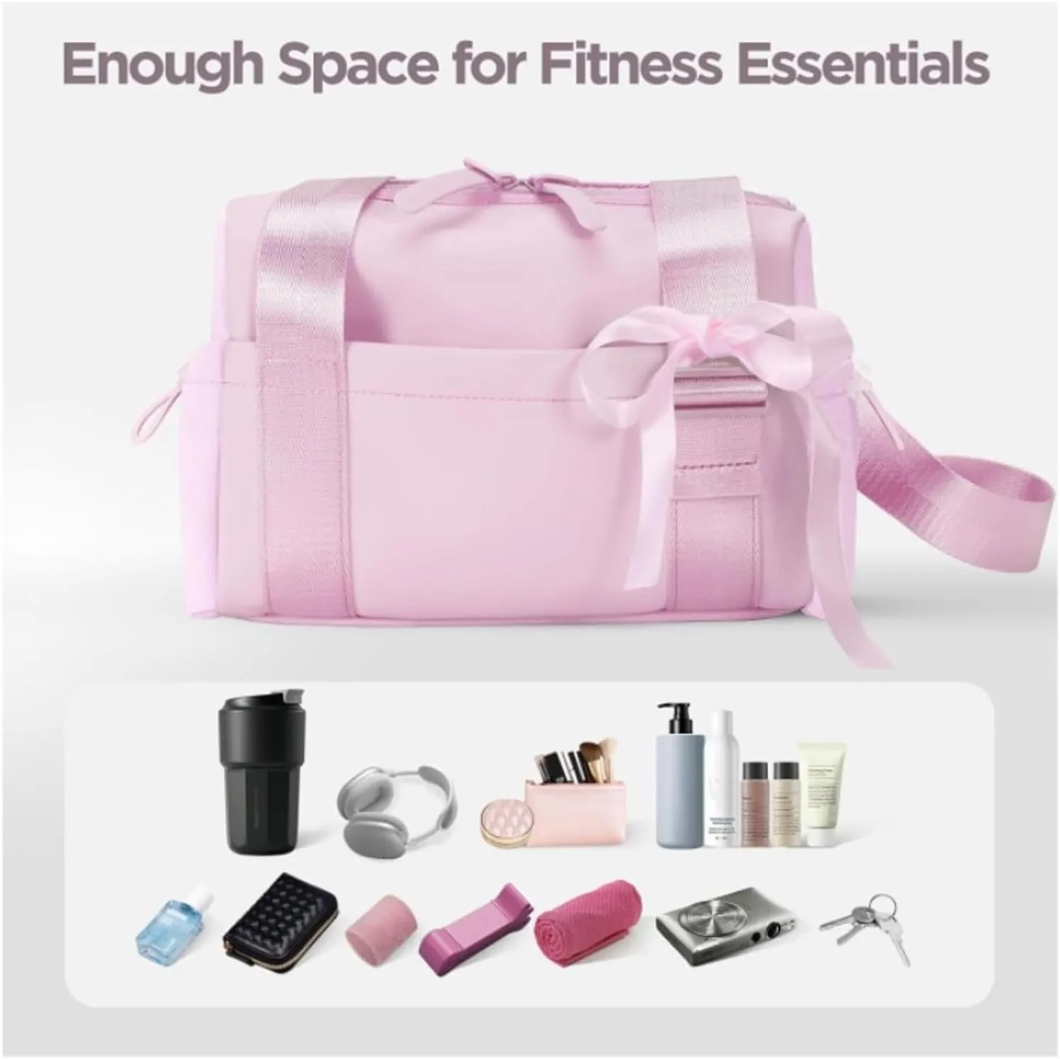 Gym Bag, Multi-Pockets Luggage Bag, Carry On Bag for Women, Adjustable Shoulder Strap Travel Duffle Bag with Dry/Wet Pocket, High Volume Overnight Duffle Bag for Travel, Gym (Pink)