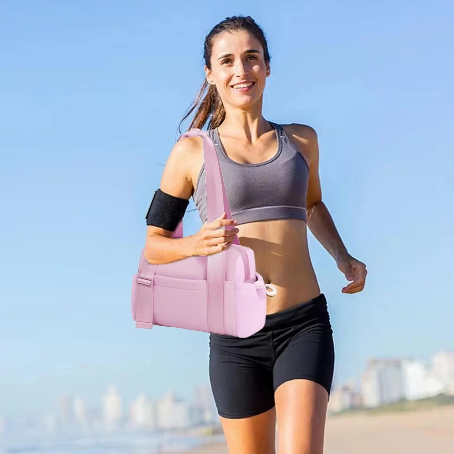 Gym Bag, Multi-Pockets Luggage Bag, Carry On Bag for Women, Adjustable Shoulder Strap Travel Duffle Bag with Dry/Wet Pocket, High Volume Overnight Duffle Bag for Travel, Gym (Pink)
