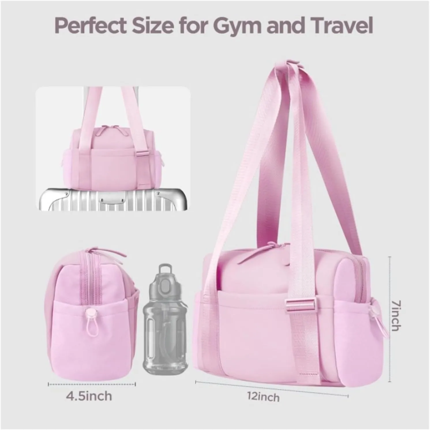 Gym Bag, Multi-Pockets Luggage Bag, Carry On Bag for Women, Adjustable Shoulder Strap Travel Duffle Bag with Dry/Wet Pocket, High Volume Overnight Duffle Bag for Travel, Gym (Pink)