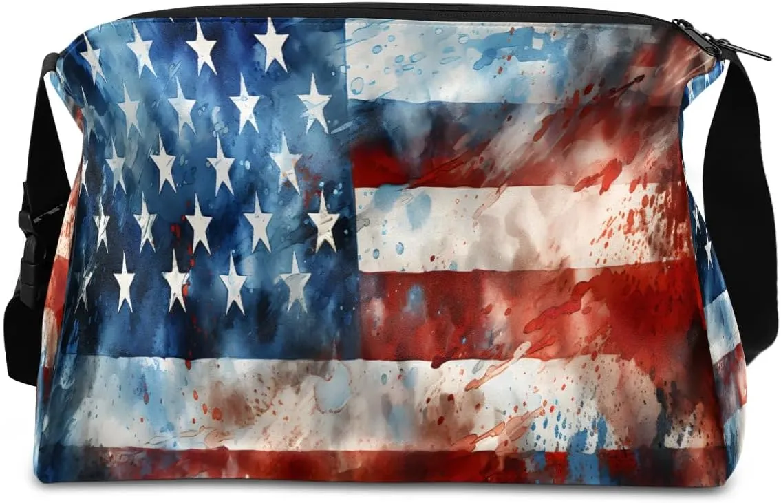 Gym Bags for Men 14.8 Inch Lightweight Carry On Bags for Airplanes Waterproof Duffle Bag for Travel, America Flag Retro Print