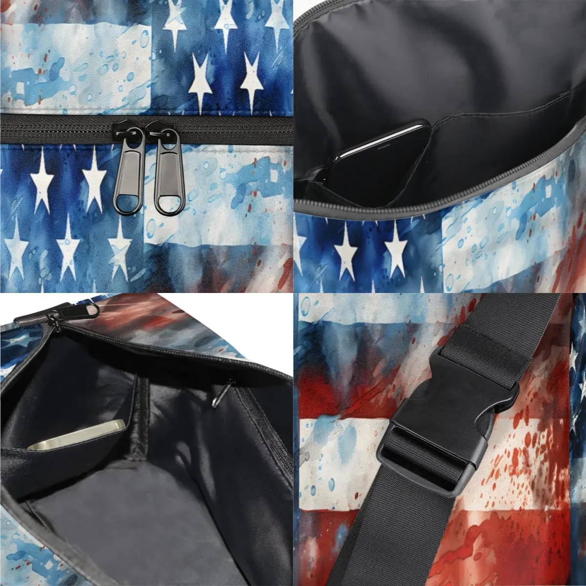 Gym Bags for Men 14.8 Inch Lightweight Carry On Bags for Airplanes Waterproof Duffle Bag for Travel, America Flag Retro Print