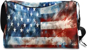 Gym Bags for Men 14.8 Inch Lightweight Carry On Bags for Airplanes Waterproof Duffle Bag for Travel, America Flag Retro Print