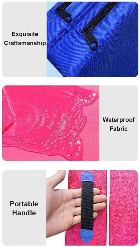 Gymnastics Mat Gym Mat Folding Mattress with Carrying Handle, 2"/4" Thick Waterproof Fabric Floor Mat Floor Guest Bed with Removable Cover,Foldable Mattress (Blue-PU,24"x47"x2")