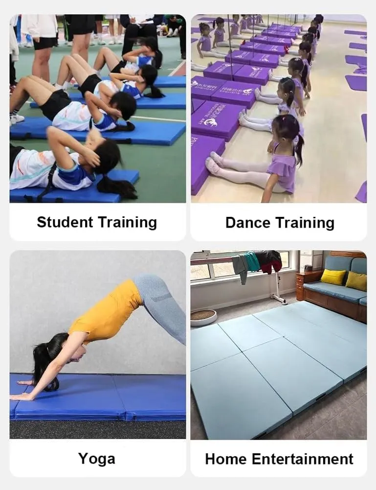 Gymnastics Mat Gym Mat Folding Mattress with Carrying Handle, 2"/4" Thick Waterproof Fabric Floor Mat Floor Guest Bed with Removable Cover,Foldable Mattress (Blue-PU,24"x47"x2")
