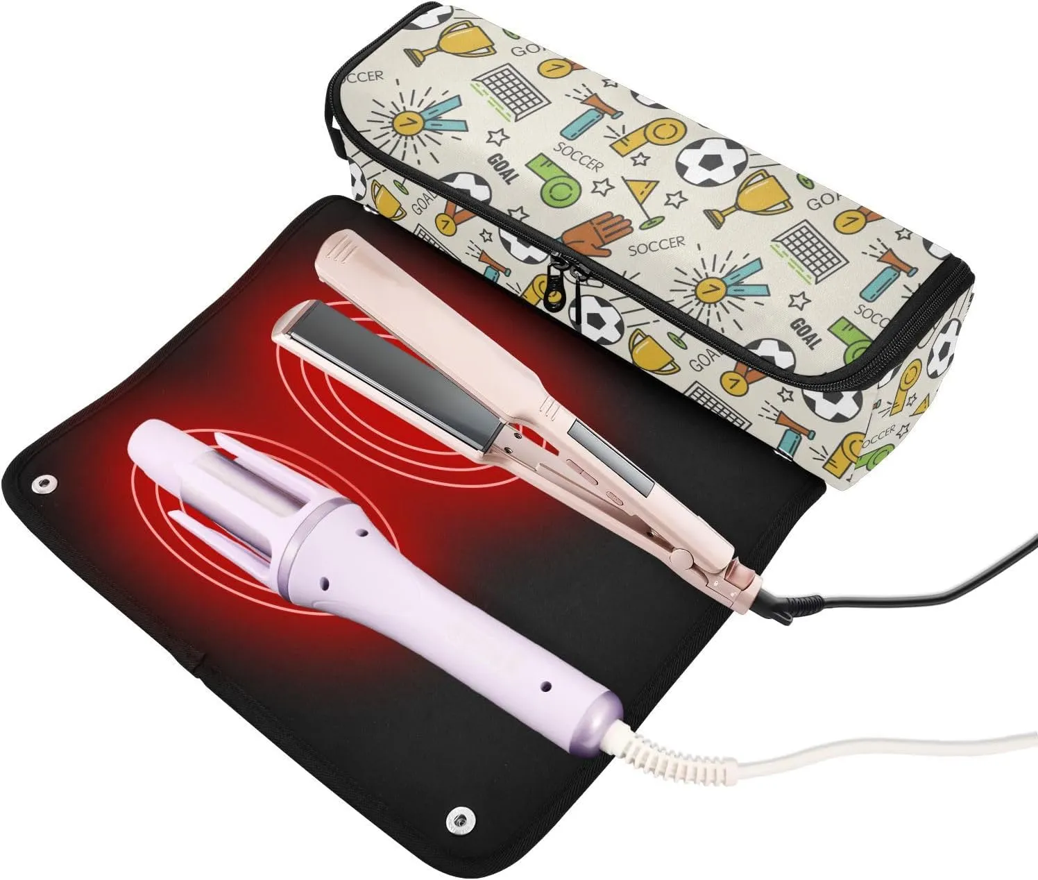 Hair Tools Travel Bag with Heat Resistant Mat Curling Iron Bag for Women Hair Tool Storage Case Straightener Flat Irons Hot Tools Travel Essentials Ball