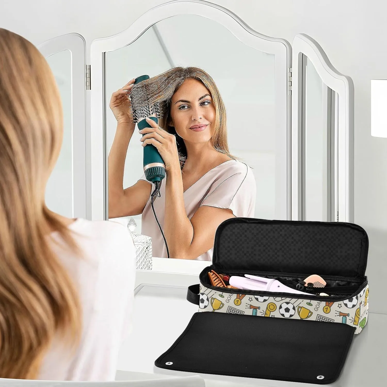 Hair Tools Travel Bag with Heat Resistant Mat Curling Iron Bag for Women Hair Tool Storage Case Straightener Flat Irons Hot Tools Travel Essentials Ball