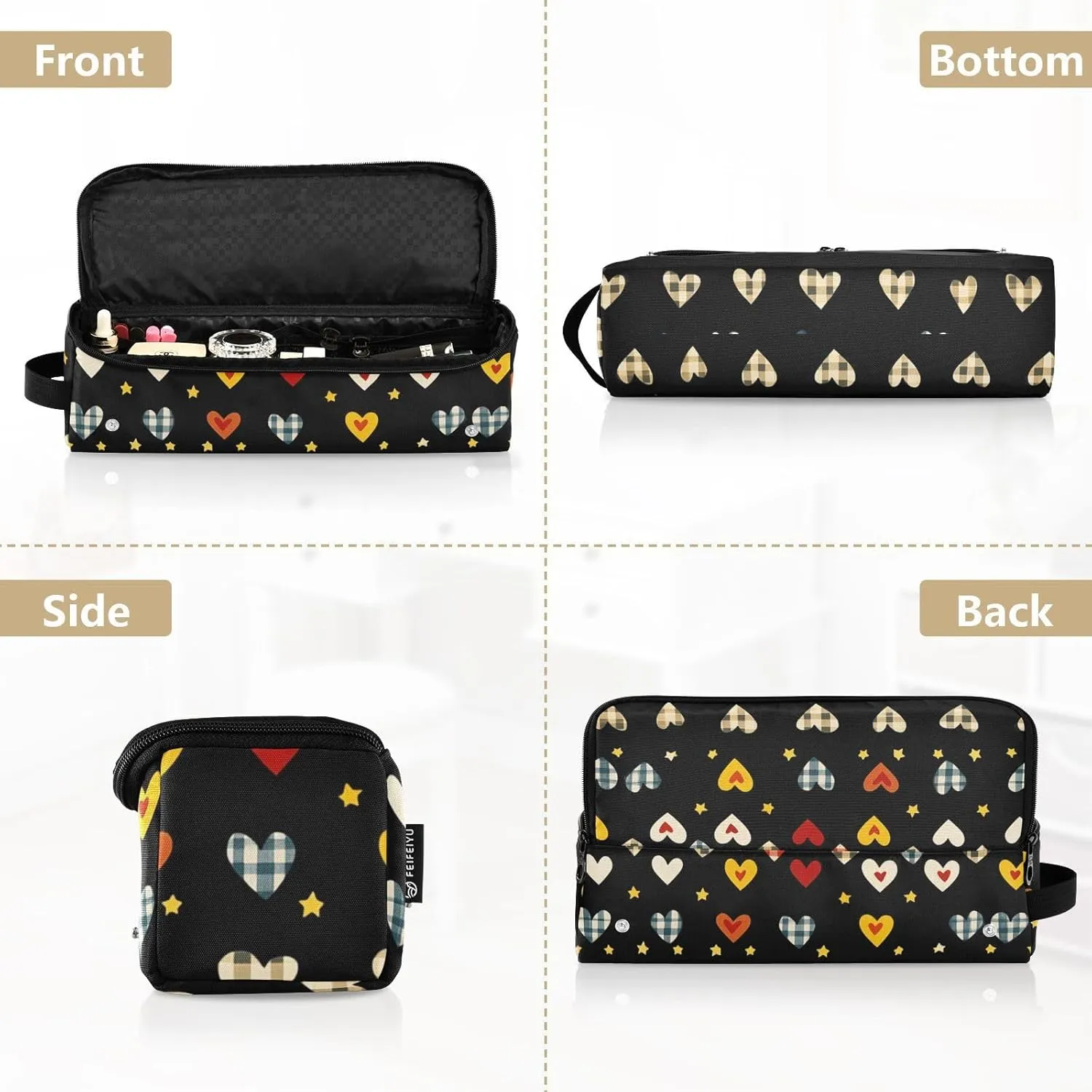 Hair Tools Travel Bag with Heat Resistant Mat Curling Iron Bag for Women Hair Tool Storage Case Straightener Flat Irons Hot Tools Travel Essentials Black Checkered Hearts