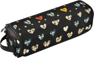 Hair Tools Travel Bag with Heat Resistant Mat Curling Iron Bag for Women Hair Tool Storage Case Straightener Flat Irons Hot Tools Travel Essentials Black Checkered Hearts