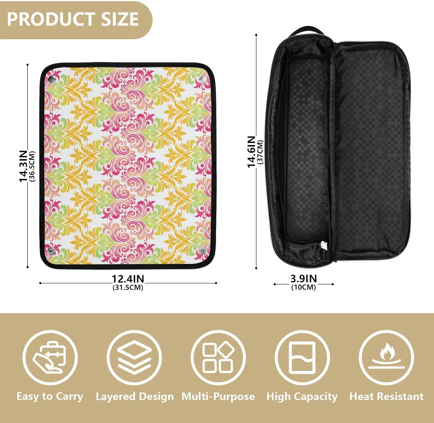Hair Tools Travel Bag with Heat Resistant Mat Curling Iron Bag for Women Hair Tool Storage Case Straightener Flat Irons Hot Tools Travel Essentials Boho Floral Pink Roses
