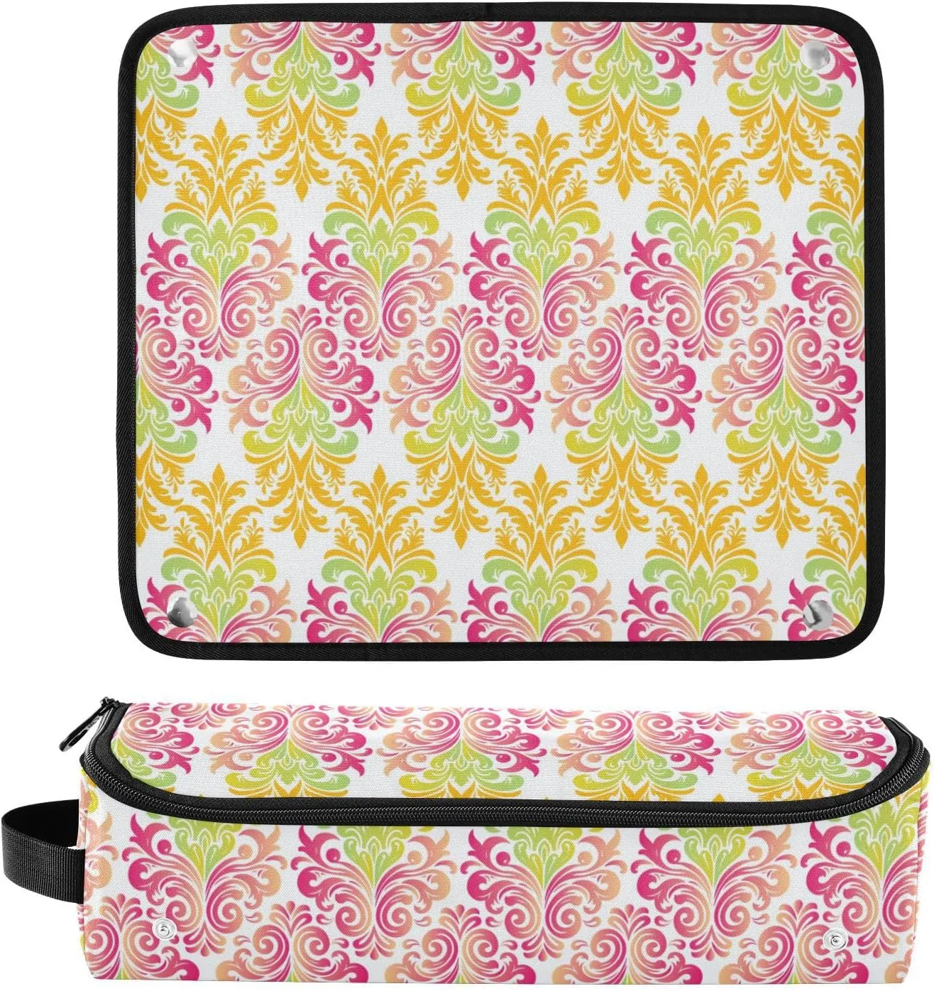 Hair Tools Travel Bag with Heat Resistant Mat Curling Iron Bag for Women Hair Tool Storage Case Straightener Flat Irons Hot Tools Travel Essentials Boho Floral Pink Roses