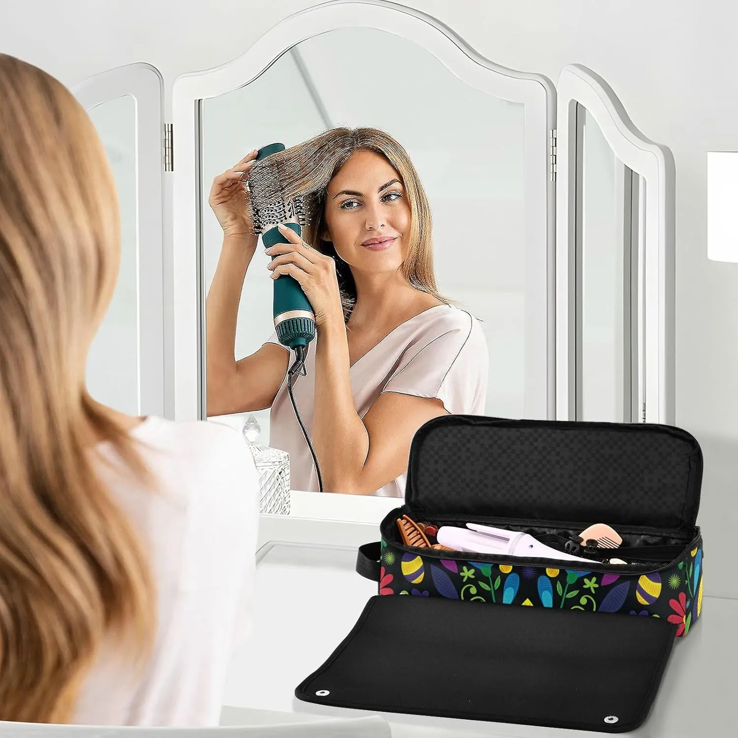 Hair Tools Travel Bag with Heat Resistant Mat Curling Iron Bag for Women Hair Tool Storage Case Straightener Flat Irons Hot Tools Travel Essentials Boho3