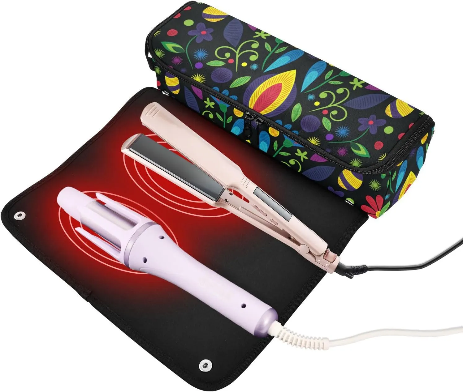Hair Tools Travel Bag with Heat Resistant Mat Curling Iron Bag for Women Hair Tool Storage Case Straightener Flat Irons Hot Tools Travel Essentials Boho3