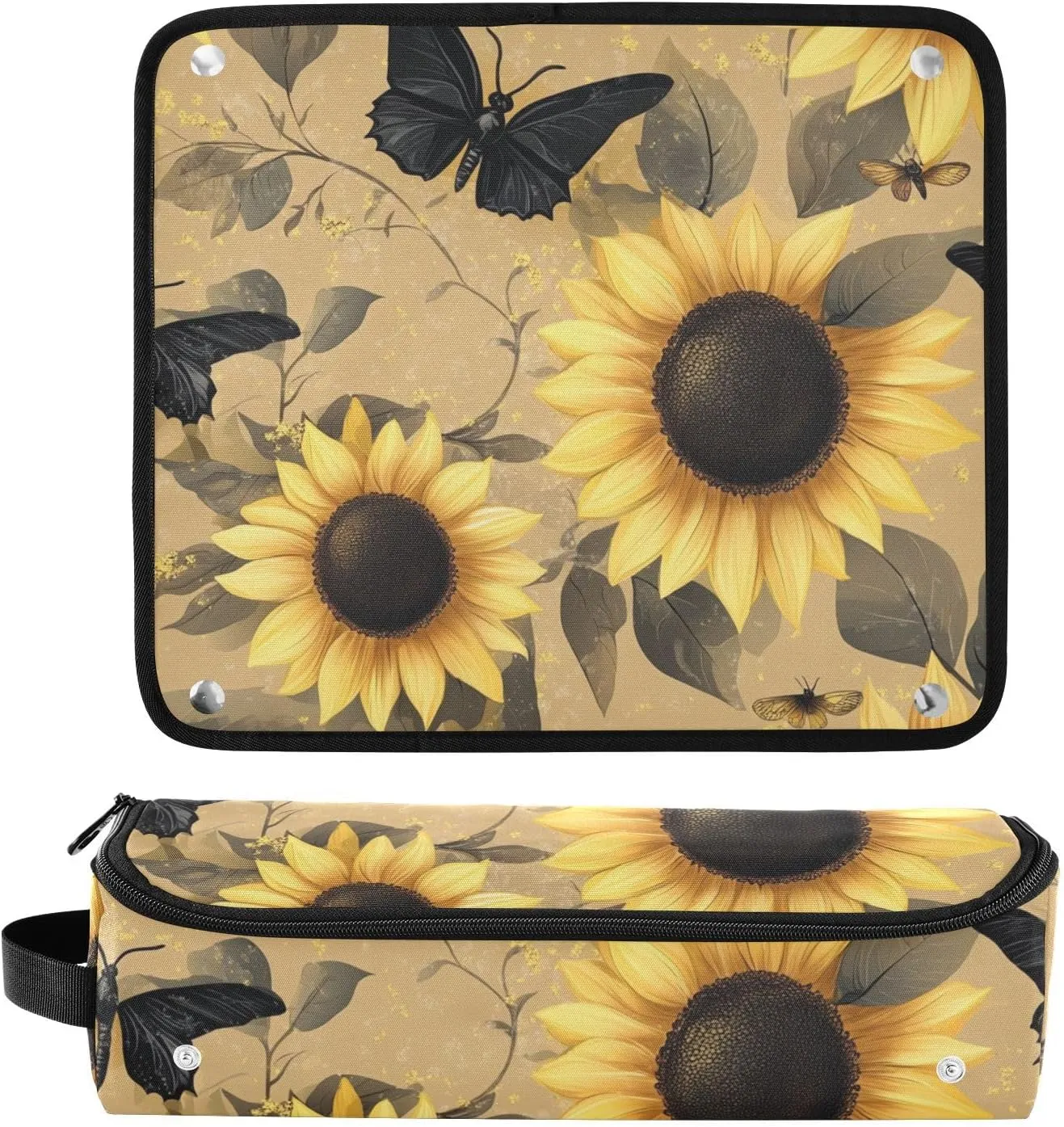 Hair Tools Travel Bag with Heat Resistant Mat Curling Iron Bag for Women Hair Tool Storage Case Straightener Flat Irons Hot Tools Travel Essentials Brown Sunflower