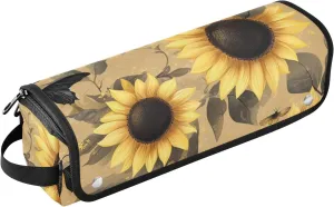 Hair Tools Travel Bag with Heat Resistant Mat Curling Iron Bag for Women Hair Tool Storage Case Straightener Flat Irons Hot Tools Travel Essentials Brown Sunflower