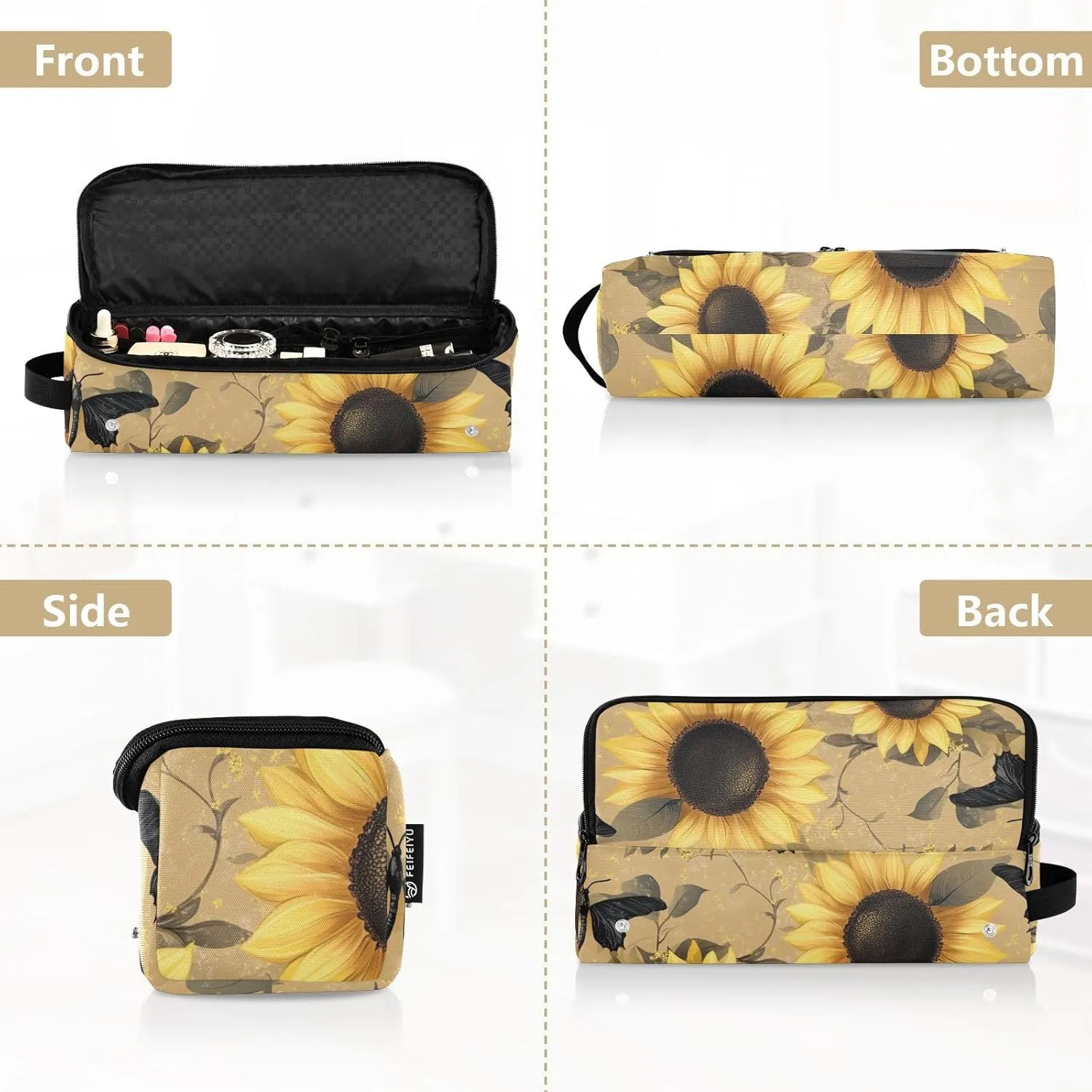 Hair Tools Travel Bag with Heat Resistant Mat Curling Iron Bag for Women Hair Tool Storage Case Straightener Flat Irons Hot Tools Travel Essentials Brown Sunflower