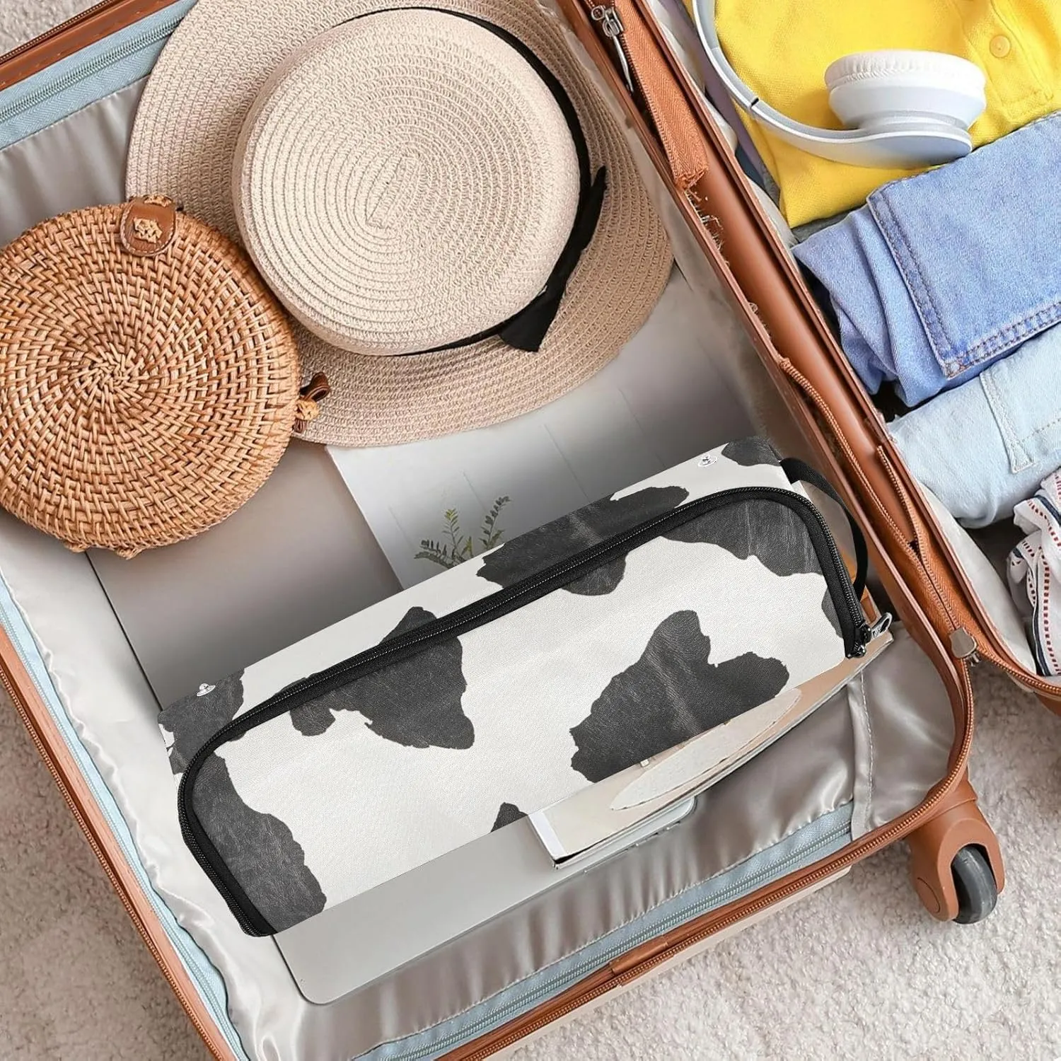 Hair Tools Travel Bag with Heat Resistant Mat Curling Iron Bag for Women Hair Tool Storage Case Straightener Flat Irons Hot Tools Travel Essentials Classic Cow Print