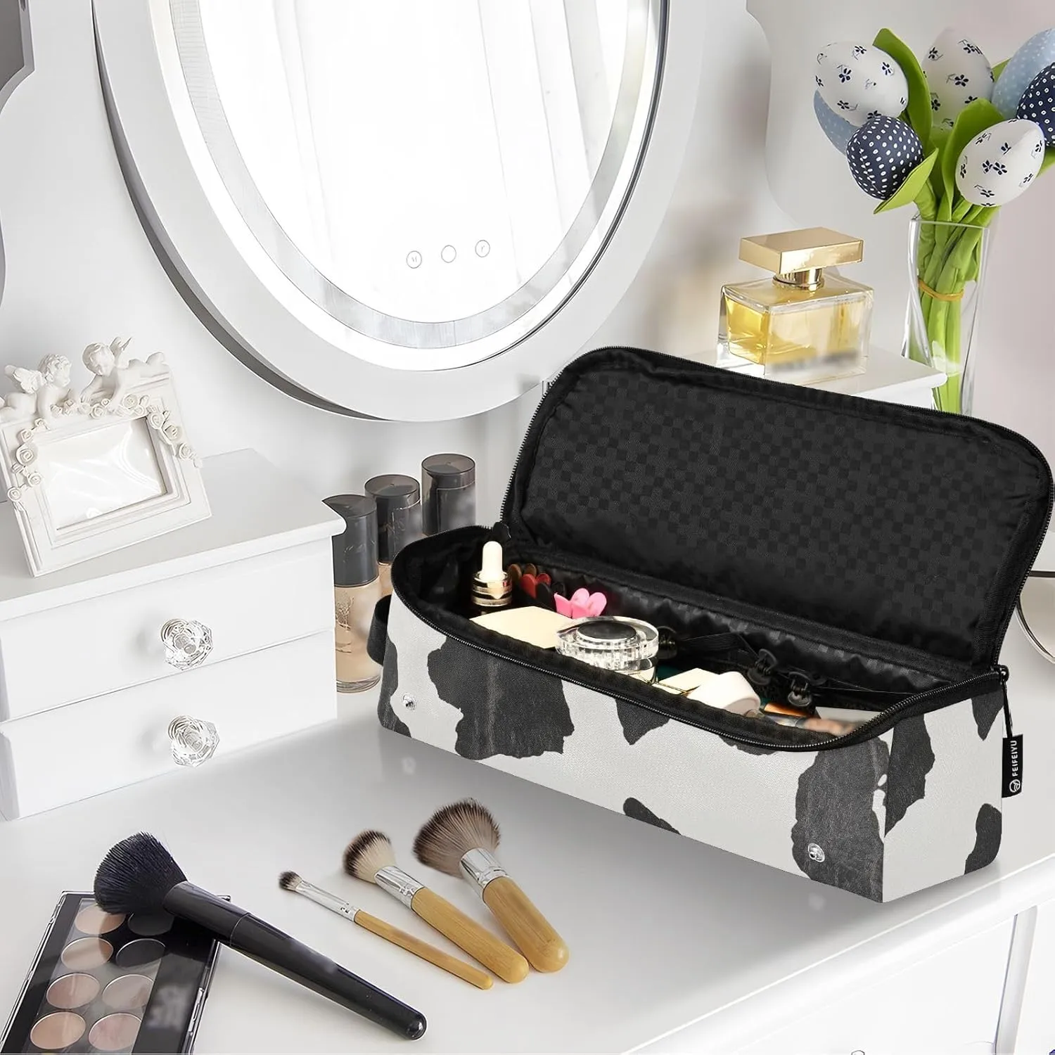 Hair Tools Travel Bag with Heat Resistant Mat Curling Iron Bag for Women Hair Tool Storage Case Straightener Flat Irons Hot Tools Travel Essentials Classic Cow Print
