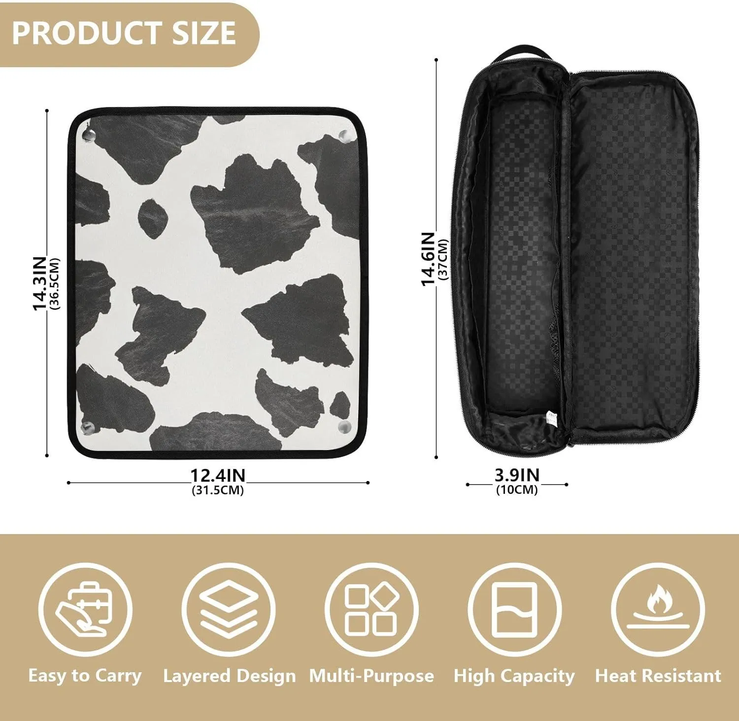 Hair Tools Travel Bag with Heat Resistant Mat Curling Iron Bag for Women Hair Tool Storage Case Straightener Flat Irons Hot Tools Travel Essentials Classic Cow Print