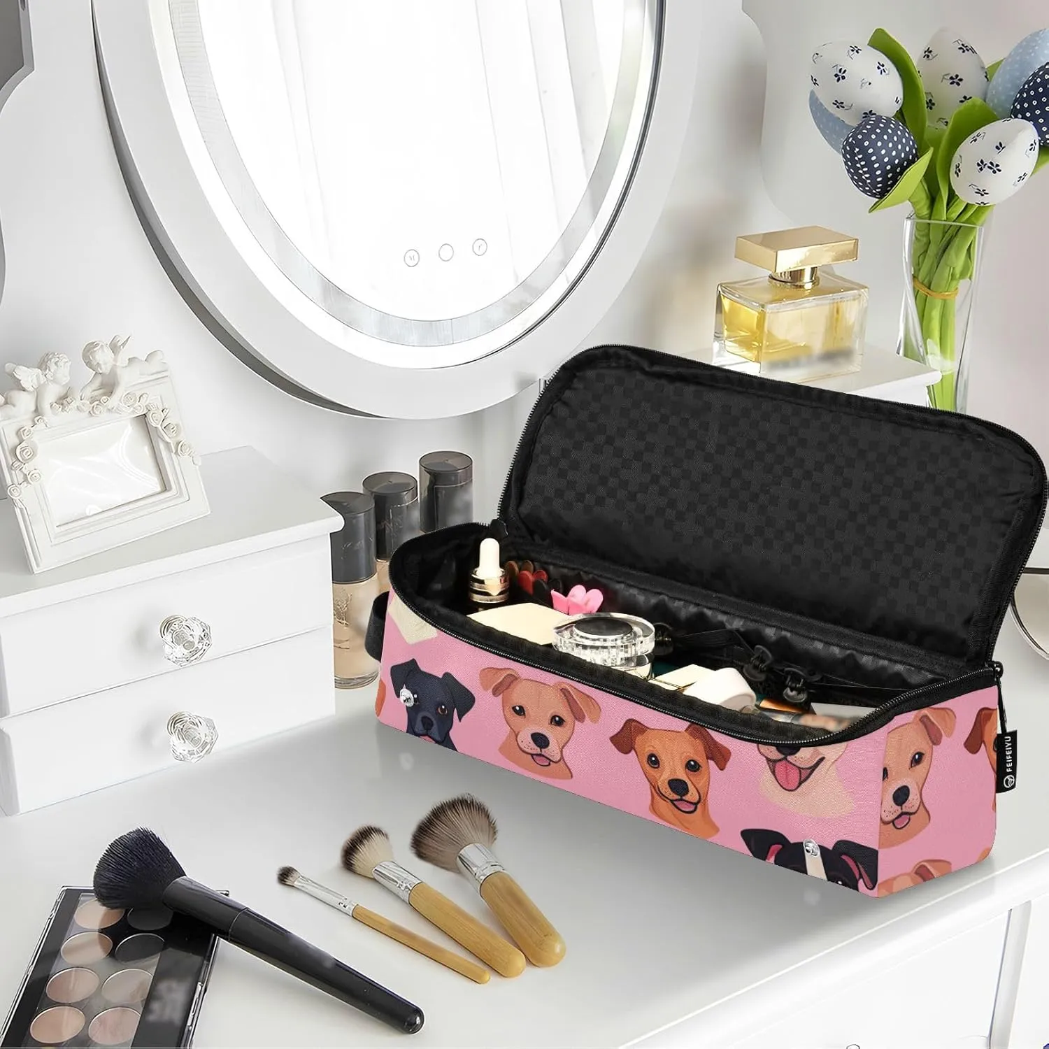 Hair Tools Travel Bag with Heat Resistant Mat Curling Iron Bag for Women Hair Tool Storage Case Straightener Flat Irons Hot Tools Travel Essentials Pink Cute German Shorthair Indicator Dog