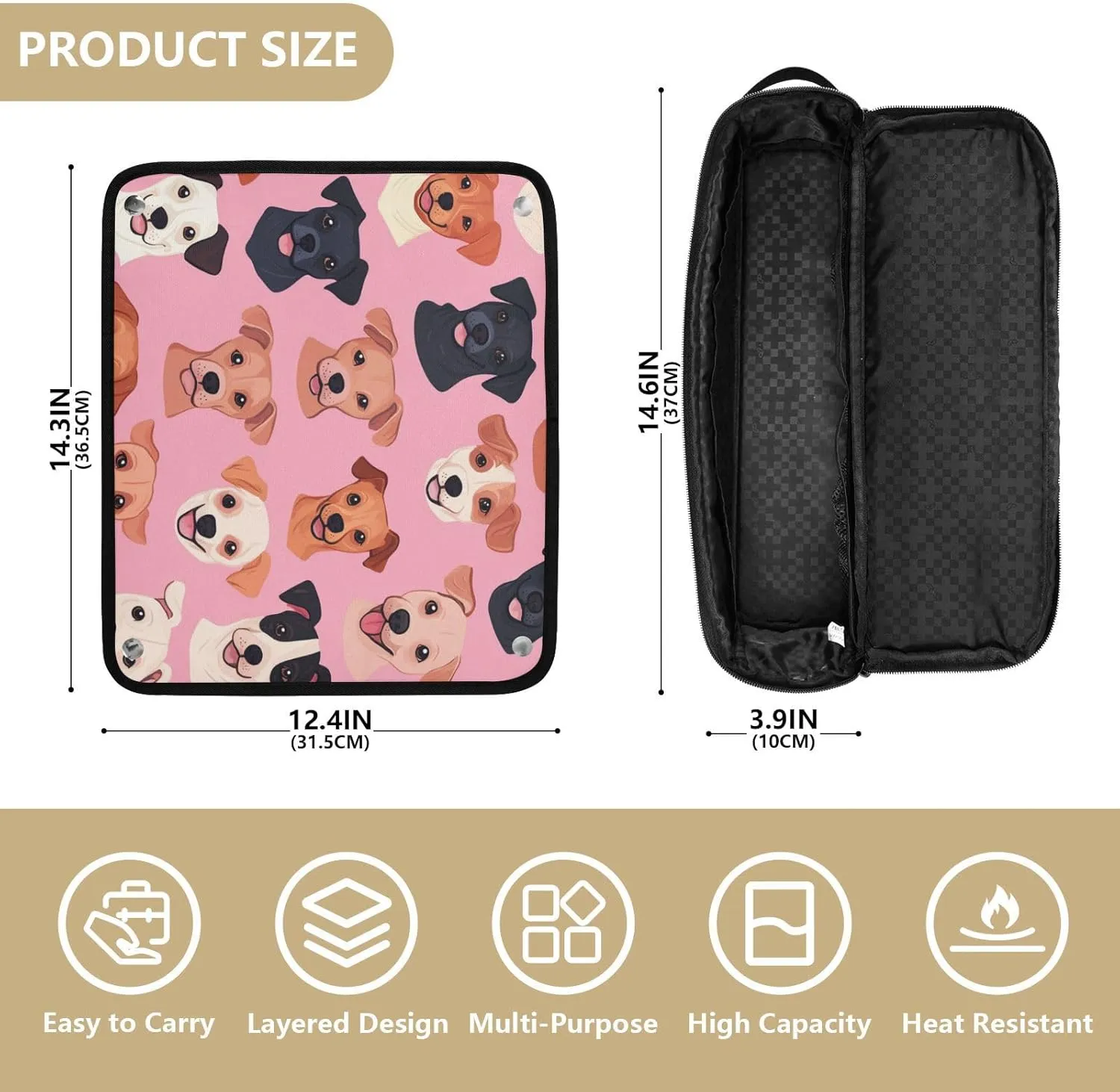 Hair Tools Travel Bag with Heat Resistant Mat Curling Iron Bag for Women Hair Tool Storage Case Straightener Flat Irons Hot Tools Travel Essentials Pink Cute German Shorthair Indicator Dog