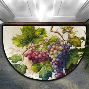 Half Round Door Mat Fruit Grapes Realistic Retro Non Slip Absorbent Semi Circle Area Rugs Washable Half Moon Floor Mats for Indoor Outdoor Patio Kitchen Bathroom Entryway Fireplace Home Carpet Decor