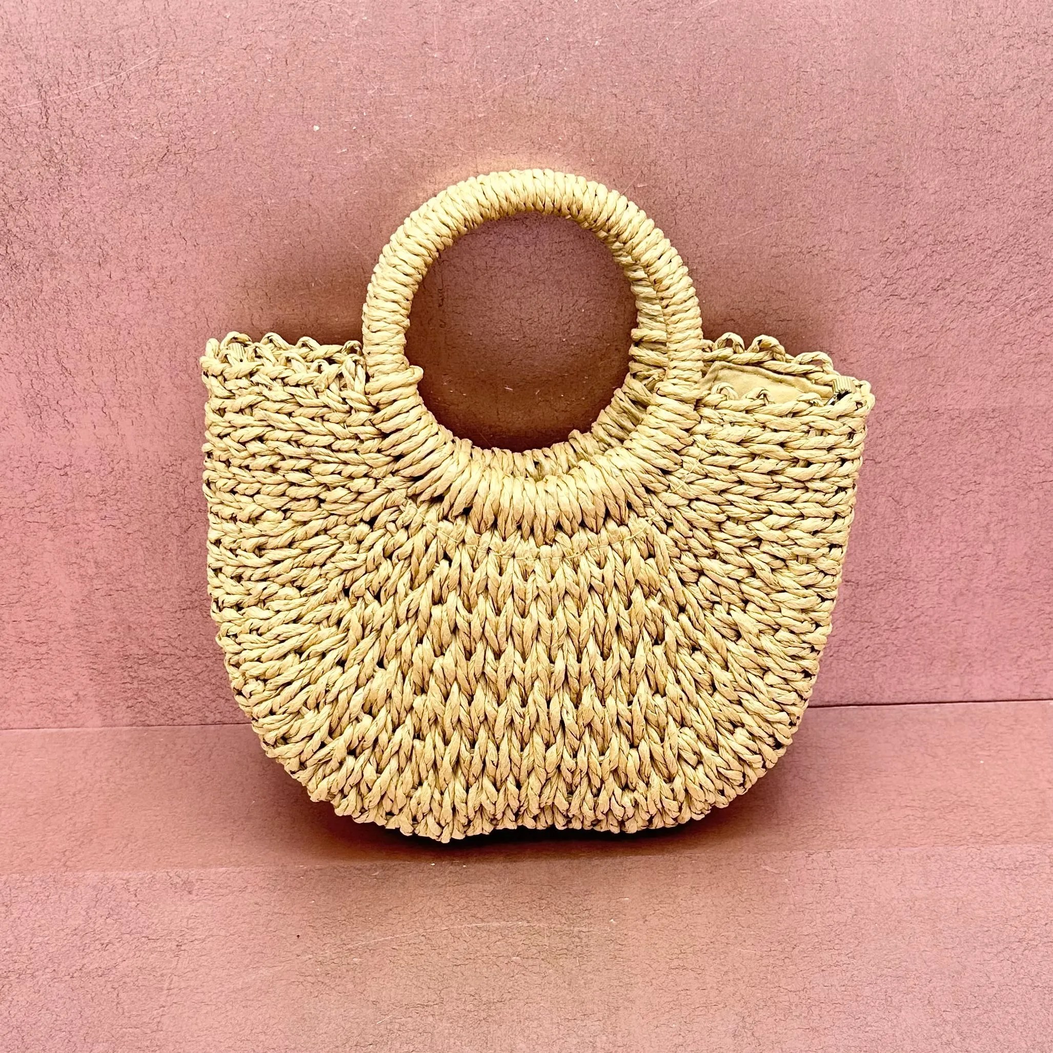 Half Round Woven Straw Purse
