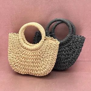 Half Round Woven Straw Purse