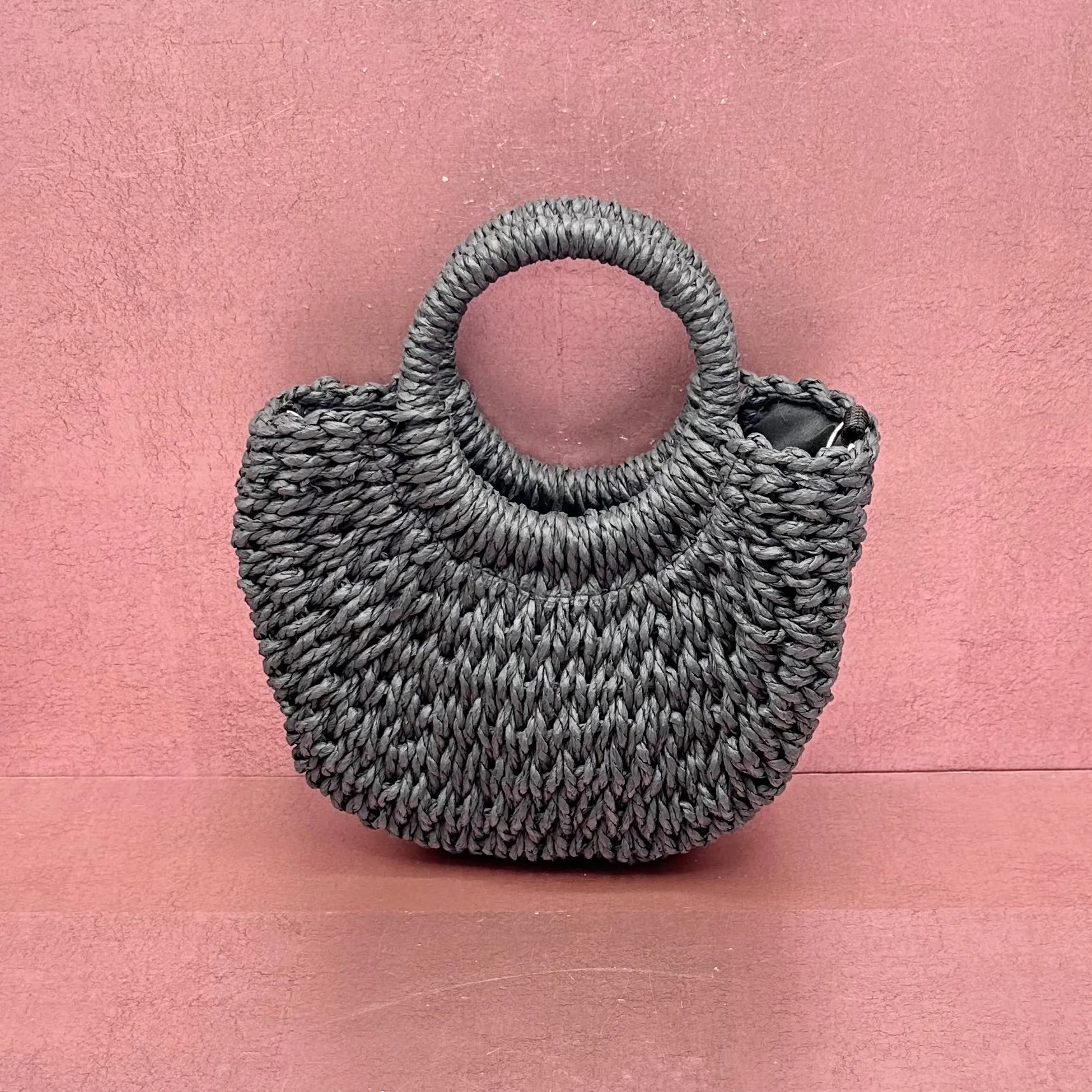 Half Round Woven Straw Purse
