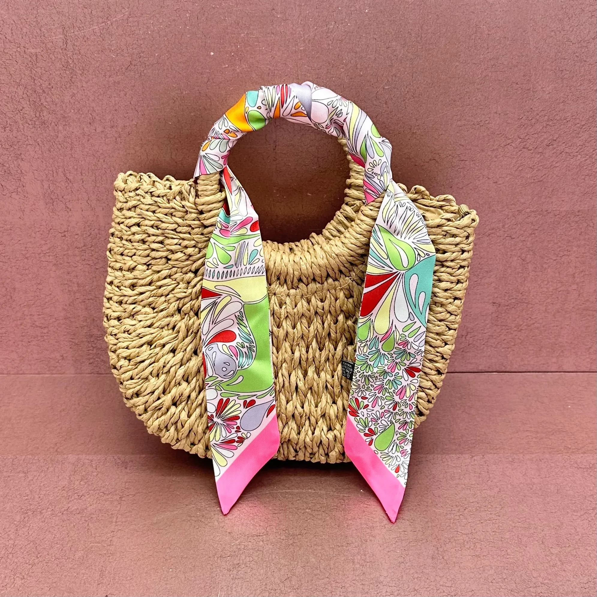 Half Round Woven Straw Purse