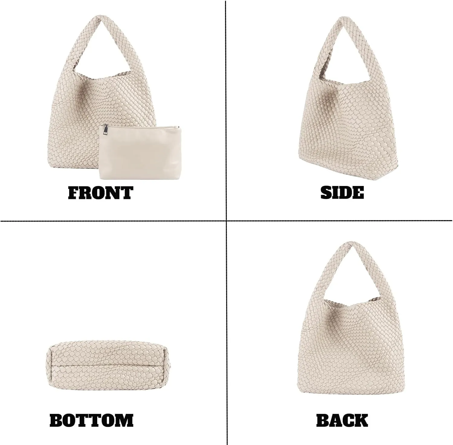 Hand Woven Tote for Women - Vegan Leather Handle Handbag, Travel Shoulder Bag, Hobo and Beach Bag With Purse