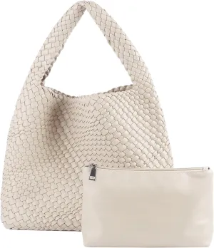 Hand Woven Tote for Women - Vegan Leather Handle Handbag, Travel Shoulder Bag, Hobo and Beach Bag With Purse
