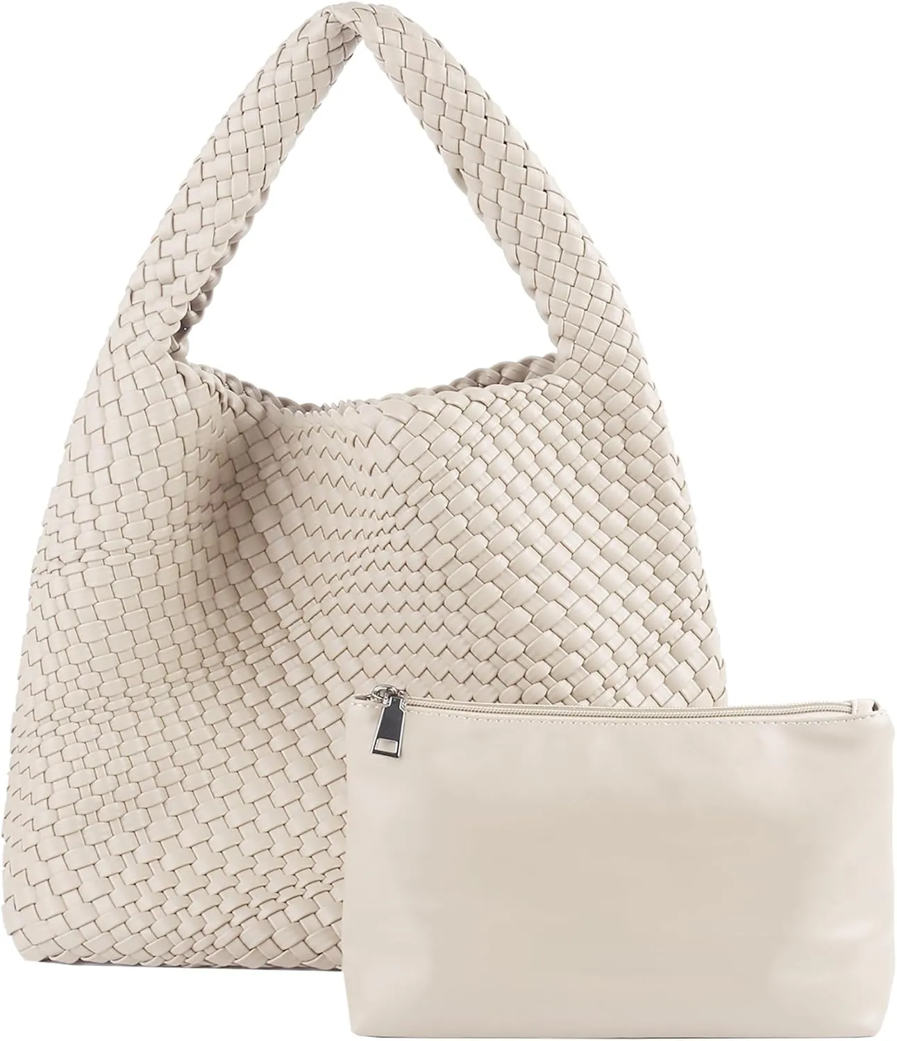 Hand Woven Tote for Women - Vegan Leather Handle Handbag, Travel Shoulder Bag, Hobo and Beach Bag With Purse