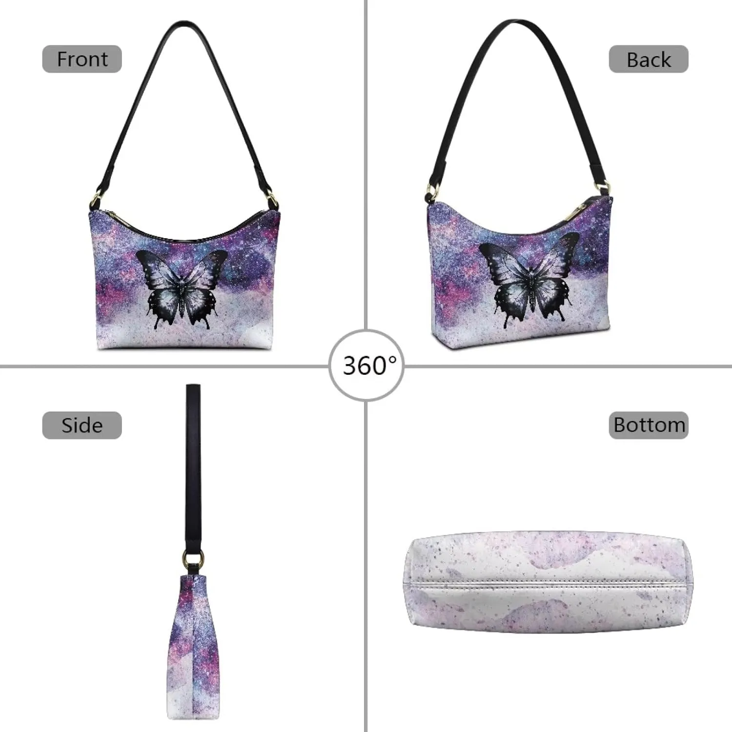 Handbag for Women Leather Underam Shoulder Bag with Zipper Fashion Work Purse Waterproof Travel Wallet